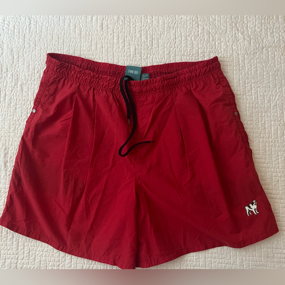 Men’s Red Size M Big Dogs St.Bernard Drawstring Logo Snap Button Swim Shorts